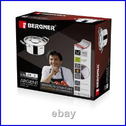 Bergner Triply Stainless Steel Cook & Serve Casserole Pan/Biryani Pot 24cm 5.3 L
