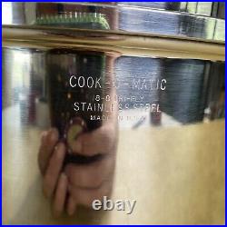 COOK-O-MATIC Waterless Cookware 8 Qt Stockpot Steamer Lid 18-8 Stainless USA EUC
