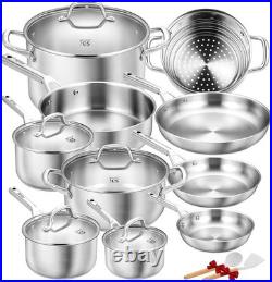 CS Stainless Steel Cookware Set 17 Piece, Professional 18/10 Stianless Steel Pot