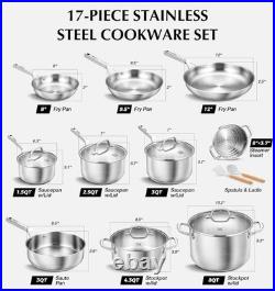 CS Stainless Steel Cookware Set 17 Piece, Professional 18/10 Stianless Steel Pot