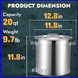 CURTA 20 Quart Large Stock Pot with Lid, NSF Listed, 3-Ply 18/8 Stainless Ste