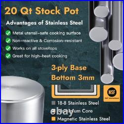CURTA 20 Quart Large Stock Pot with Lid, NSF Listed, 3-Ply 18/8 Stainless Ste