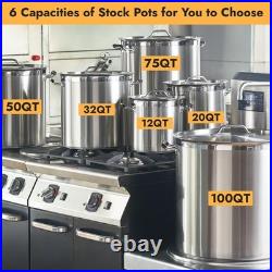 CURTA 20 Quart Large Stock Pot with Lid, NSF Listed, 3-Ply 18/8 Stainless Ste