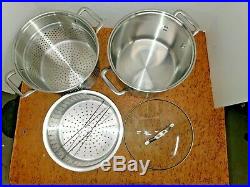 Calphalon 808 Stainless Steel 8 qt quart Stock Pot Steamer Pasta Baskets Lot