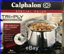 Calphalon 8-qt. Tri-Ply Stainless Steel Stockpot With Lid New With Tags Boxed