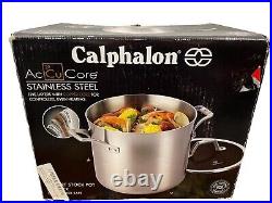 Calphalon AccuCore 8-qt Stock Pot #808 + Lid, 5-ply Copper Steel Aluminum, New
