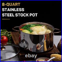 Ciwete 8 Quart Stock Pot, Stainless Steel Stock Pot, Soup Pot Cooking Pot with
