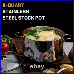 Ciwete 8 Quart Stock Pot, Stainless Steel Stock Pot, Soup Pot Cooking Pot with L