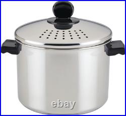 Classic 8-Quart Stainless Steel Straining Stockpot with Lid Silver