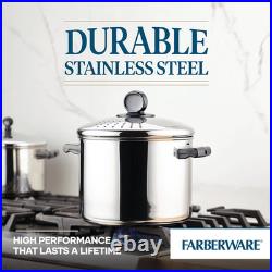 Classic 8-Quart Stainless Steel Straining Stockpot with Lid Silver