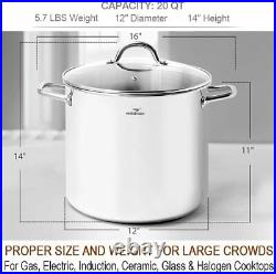 Commercial Grade LARGE STOCK POT 20 Quart With Lid Nickel Free Stainless Steel