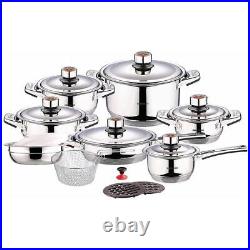 Concord Stock Pot 18-Piece+Built-In Handles+Heavy Duty+Tri-Ply Stainless Steel