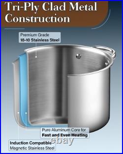 Cook N Home 8 Quart Tri-Ply Clad Stainless Steel Stockpot with Lid