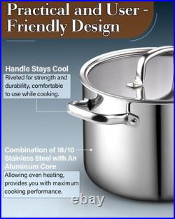 Cook N Home 8 Quart Tri-Ply Clad Stainless Steel Stockpot with Lid