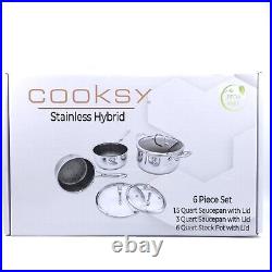 Cooksy 6 Piece Hexagon Surface Hybrid Stainless Steel Saucepan & Stock Pot Set