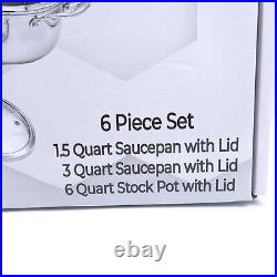 Cooksy 6 Piece Hexagon Surface Hybrid Stainless Steel Saucepan & Stock Pot Set