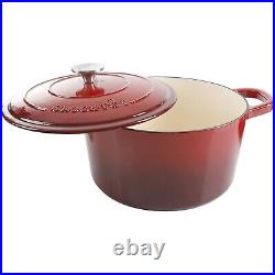 Crock Pot 7 Quart Round RED Enameled Covered Cast Iron Dutch Oven Cooker w Lid