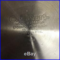 Cuisinart 12 Qt Stainless Stock Pot 7664-26 With Cover Lid, Pasta Strainer 7112-26