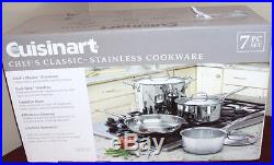 Cuisinart Chef's Classic Stainless Cookware 7 Pc Set Saucepan Stock Pot Skillet