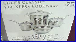 Cuisinart Chef's Classic Stainless Cookware 7 Pc Set Saucepan Stock Pot Skillet
