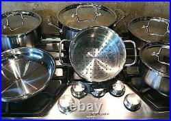 Cuisinart Cookware Set Lids Stainless Steel Cooking Fry Pan Pot Stock 10 Piece
