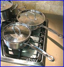 Cuisinart Cookware Set Lids Stainless Steel Cooking Fry Pan Pot Stock 10 Piece