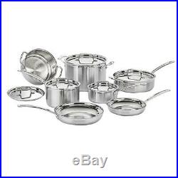 Cuisinart Cookware Set Lids Stainless Steel Cooking Fry Pan Pot Stock 12 Piece