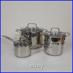 Cuisinart Stainless Steel Cookware Set 3 Pots 7 Piece with Glass Lids & Steamer