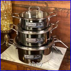 David Burke Stainless Geo Clad 8 qt, 5 qt & 3 qt Pot 6pc Set with Vented Lid New David Burke Stainless Geo Clad 8 qt, 5 qt & 3 qt Pot 6pc Set with Vented Lid New