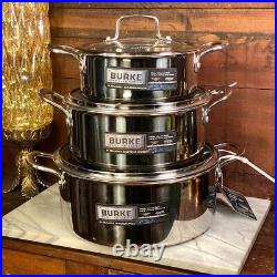 David Burke Stainless Geo Clad 8 qt, 5 qt & 3 qt Pot 6pc Set with Vented Lid New David Burke Stainless Geo Clad 8 qt, 5 qt & 3 qt Pot 6pc Set with Vented Lid New