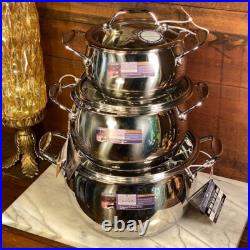 David Burke Stainless Steel Splendor 7qt, 4qt & 2qt Stock Pot Set with Glass Lids