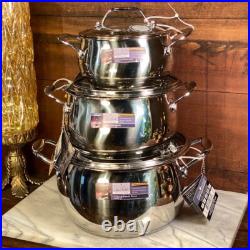 David Burke Stainless Steel Splendor 7qt, 4qt & 2qt Stock Pot Set with Glass Lids