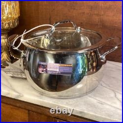 David Burke Stainless Steel Splendor 7qt, 4qt & 2qt Stock Pot Set with Glass Lids