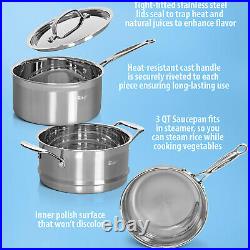 Deco Chef Stainless Steel Cookware 12-Piece Set, Tri-Ply Core, Riveted Handles