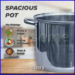 Deep Induction Stainless Steel Stock Soup Stew Pot Pan Stockpot with Glass Lid