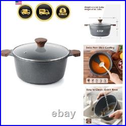 Elegant 4.5 Quart Nonstick Induction Stock Pot with Tempered Glass Lid Gray