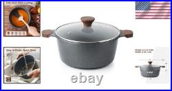Elegant 4.5 Quart Nonstick Induction Stock Pot with Tempered Glass Lid Gray