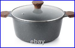 Elegant 4.5 Quart Nonstick Induction Stock Pot with Tempered Glass Lid Gray