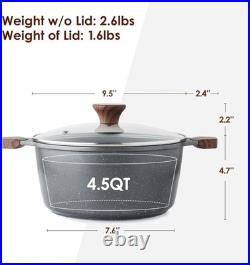 Elegant 4.5 Quart Nonstick Induction Stock Pot with Tempered Glass Lid Gray