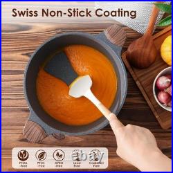 Elegant 4.5 Quart Nonstick Induction Stock Pot with Tempered Glass Lid Gray