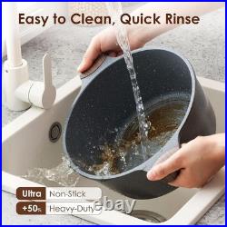 Elegant 4.5 Quart Nonstick Induction Stock Pot with Tempered Glass Lid Gray