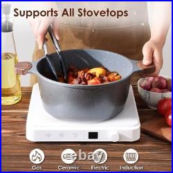 Elegant 4.5 Quart Nonstick Induction Stock Pot with Tempered Glass Lid Gray