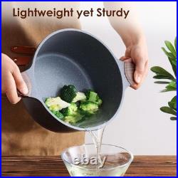 Elegant 4.5 Quart Nonstick Induction Stock Pot with Tempered Glass Lid Gray