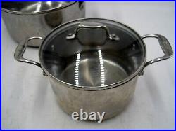 Emeril All Clad 6 and 3 Qt Quart Stock Pots Copper Core Stainless Steel withLids