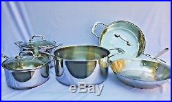 Emeril Lagasse 8 PC Stainless Steel Copper Core Stock Pot Pan Skillet Excellent