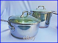 Emeril Lagasse 8 PC Stainless Steel Copper Core Stock Pot Pan Skillet Excellent