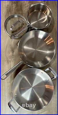Emeril Stainless Steel 4 Piece Pan Set 11 Skillet Handles Fry Pan Sauce Pan Lid