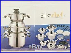 Erikachef Cocina 30pcs Cookwares Premium Set Stainless Steel 18/10 Pan Steamer