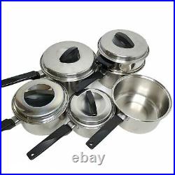 FLINT WARE by EKCO Stainless Steel Lot of 10 Double Boiler, Sauce Pans, Lids Set