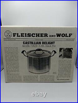Fleischer And Wolf Stock Pot With Cover 7.8 Qt Hammered Stainless Stl Cookware